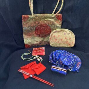 Taiwan various bags and pouches, set of chop sticks.